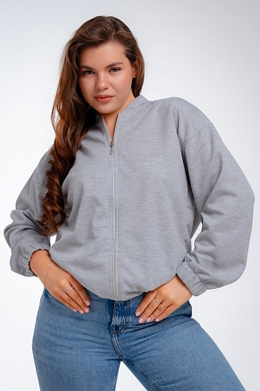 Женский бомбер из коттон фита / Серый меланж
