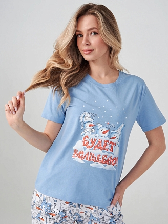 Женская пижама "Снеговик" 2414-К / Голубой
