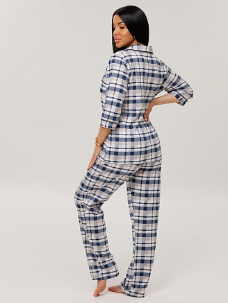 Женский костюм К-132(К) / Синий (бежевая клетка)