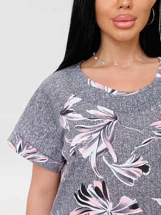 Женская туника Т-113(К) / Серый (цветы)