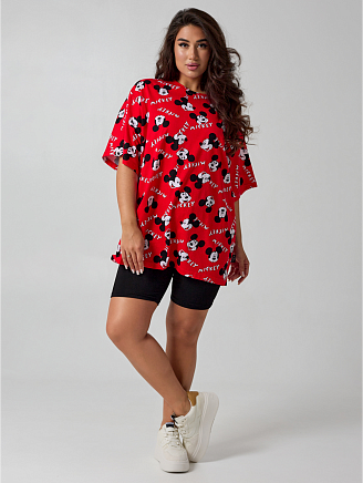 Женская футболка Ирбис / Микки красный