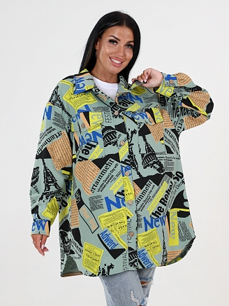 Женский жакет макси ЖФ-53 / Оливка с желтым