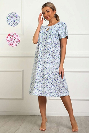 Женская сорочка 29531 / белый + сиреневые цветы