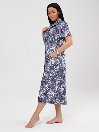 Женский халат ХК-546 / Крупные веточки на сером