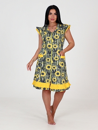 Женский халат НИНА ХК-826 / Подсолнух на полосе хаки