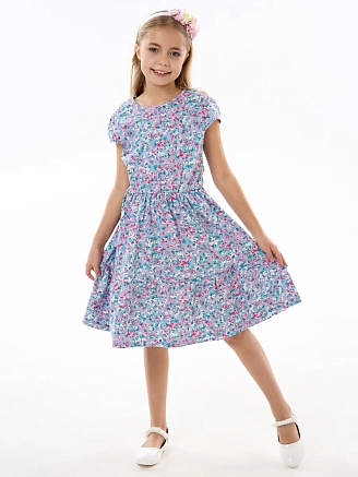 Детское платье "Карусель" / Нежные цветочки на голубом