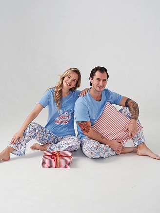 Женская пижама "Снеговик" 2414-К / Голубой