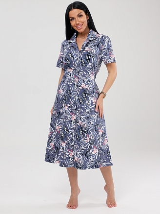 Женский халат ХК-546 / Крупные веточки на сером