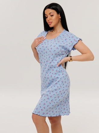 Женская сорочка Сор-107(Каш) / Светло-синий (мелкие цветы)