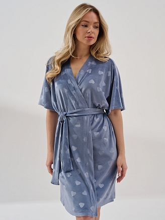 Женский халат "Велюровое сердце" 2186-В / Индиго (сердечки)
