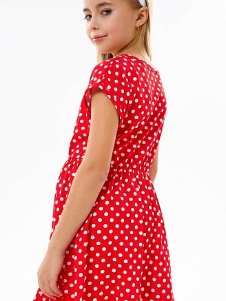 Детское платье "Ласточка" / Белый горошек на красном