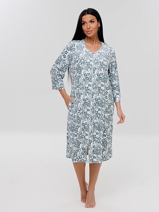 Женский халат Х-80(М) / Серо-зеленый (цветы)