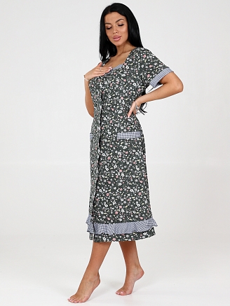 Женский халат МИМОЗА ХК-781 / Лужайка на хаки