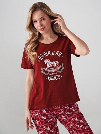 Женская пижама "Лошадка" 2416-К / Бордовый