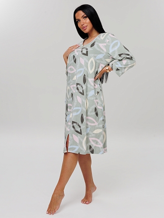 Женский халат Х-80(М) / Серо-зеленый (узоры)