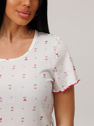 Женская сорочка Сор-106(Каш) / Молочный (цветы)