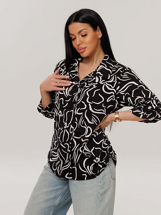 Женская туника Т-218(К) / Черный (цветы)