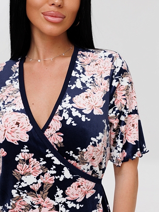 Женский халат Х-185(В) / Темно-синий (цветы)