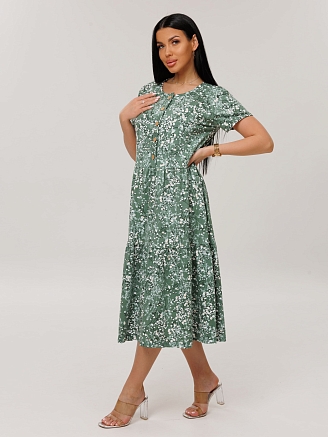 Женское платье Пл-116(К) / Зеленый (цветы)