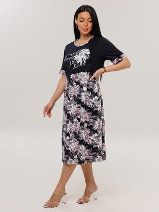 Женское платье Пл-167(К) / Черный (белый цветок)