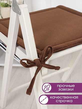 Комплект квадратных подушек на стул с завязками (2 шт.) / Коричневый
