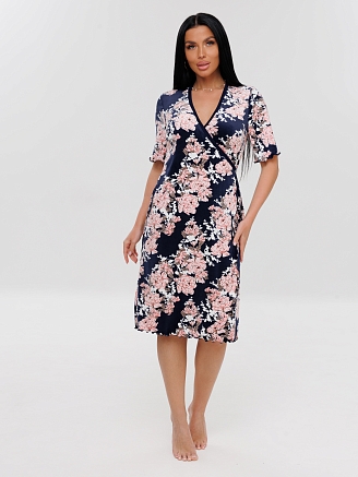 Женский халат Х-185(В) / Темно-синий (цветы)