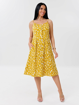 Женский сарафан С-75(К) / Горчичный (цветы)