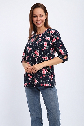 Кофта женская из футера Анфиса / Цветы на синем