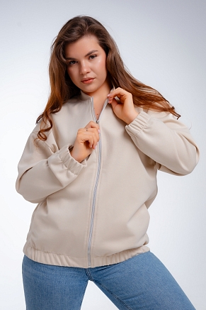 Женский бомбер из коттон фита / Песочный