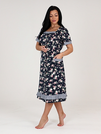 Женский халат МИМОЗА ХК-781 / Синий с букетом