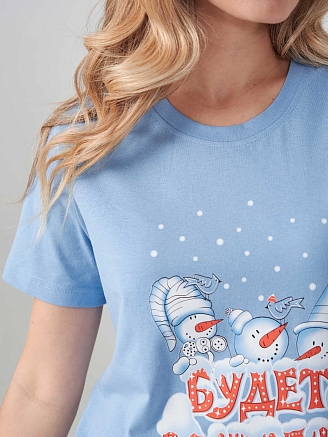 Женская пижама "Снеговик" 2414-К / Голубой