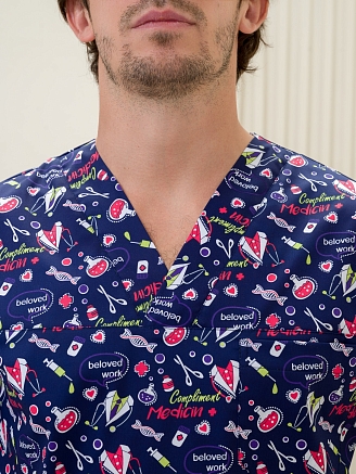 Рубашка медицинская мужская М-286(ST-14) Стрейч / Принт