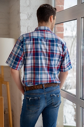 Рубашка мужская шотландка Премиум К Арт. 7176