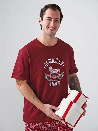 Мужская пижама "Лошадка" 2415-К / Бордовый