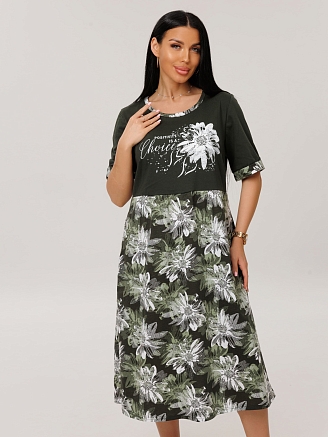 Женское платье Пл-167(К) / Хаки (цветы)