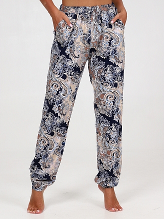 Женские брюки БК-275 / Бежево-синие огурцы