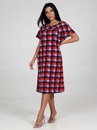 Женское платье Клетка ПлК-06 / Красно-сиреневый
