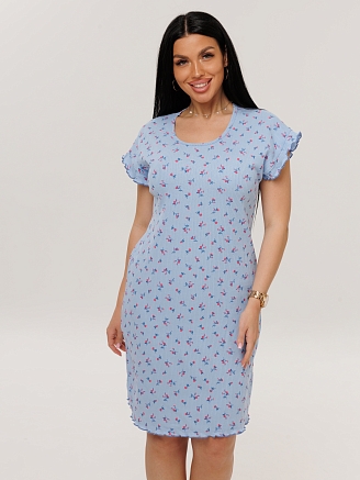 Женская сорочка Сор-107(Каш) / Светло-синий (мелкие цветы)