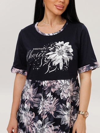 Женское платье Пл-167(К) / Черный (белый цветок)