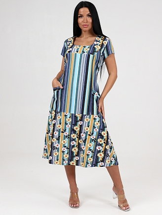 Женское платье Вера макси ПлК-340 / Ромашки на полосе