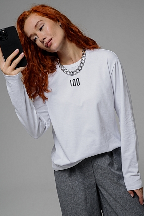 Женский лонгслив 8513/1 / белый+Доллар