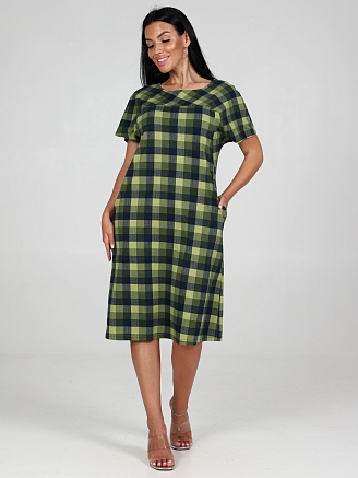 Женское платье Клетка ПлК-06 / Болотный