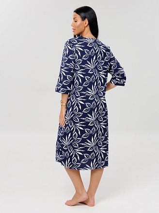 Женский халат Х-74(К) / Синий (листья)