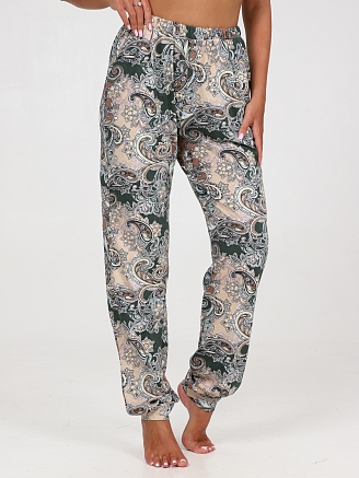 Женские брюки БК-275 / Бежево-изумрудные огурцы