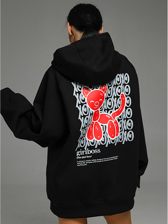 Женское худи Камелия / Черный кошка