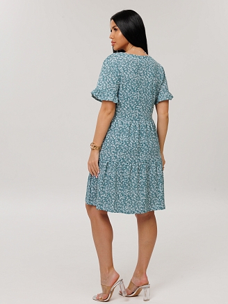 Женское платье Пл-117(К) / Бирюзовый (цветы)