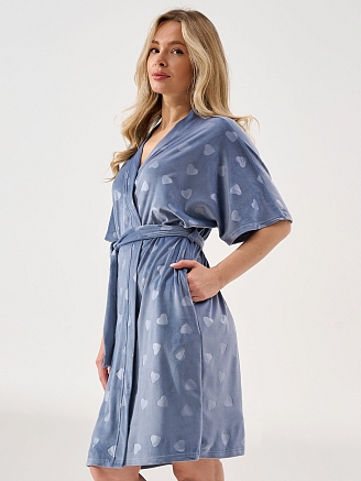 Женский халат "Велюровое сердце" 2186-В / Индиго (сердечки)