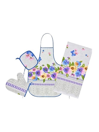 Набор кухонный 4 предмета рогожка / Фартук, варежка, прихватка, полотенце