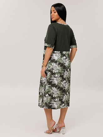 Женское платье Пл-167(К) / Хаки (цветы)