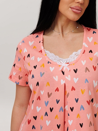 Женская сорочка Сор-103(К) / Коралловый (сердечки)